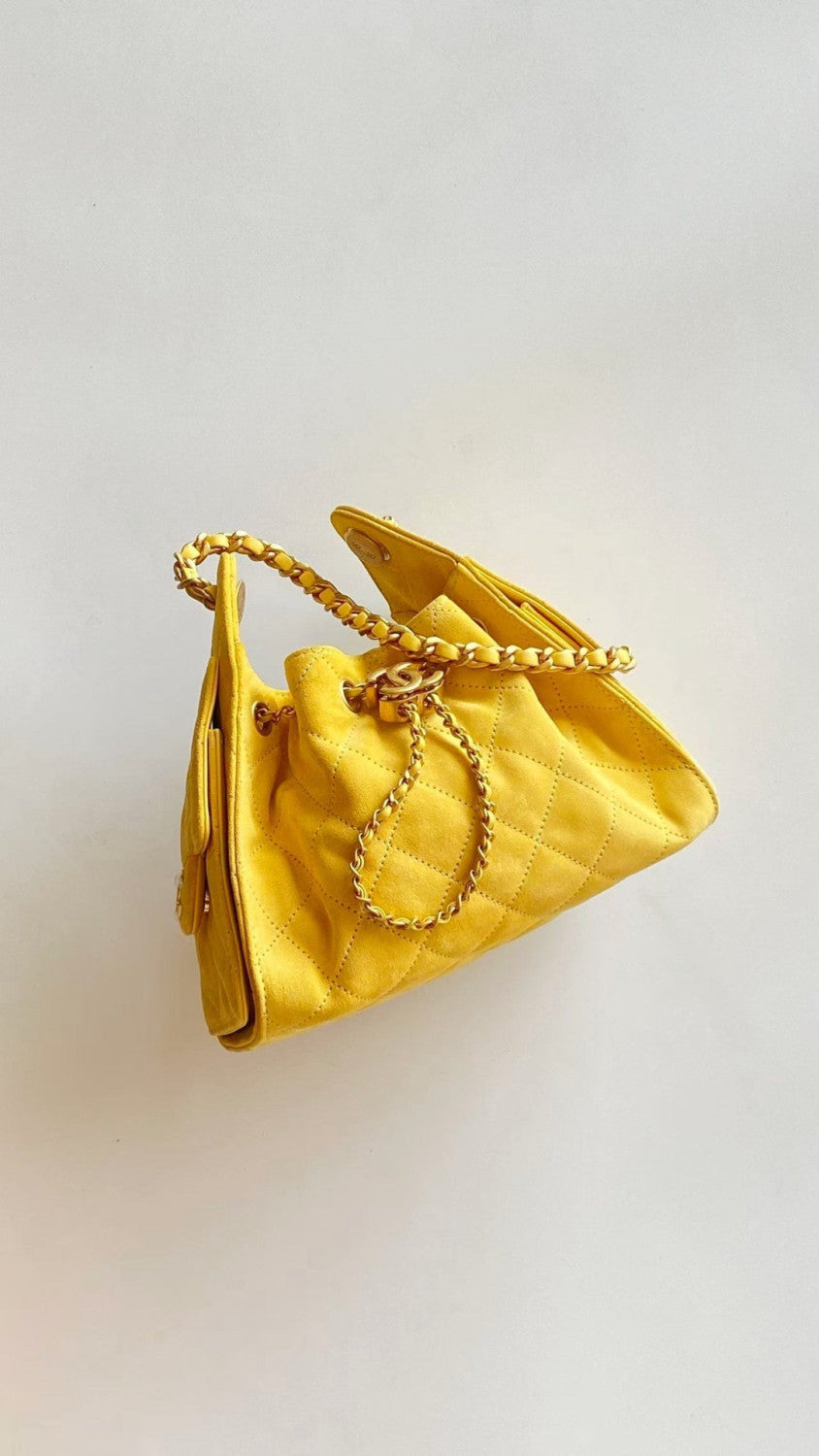Chanel 25 Women's Mini Bag Suede-Effect Calfskin And Gold-Tone Metal Yellow #332928