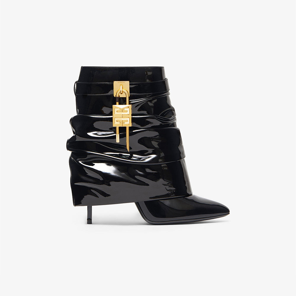 Givenchy Women's New Style Cavalier Boots Glossy Leather Boots Leather Strap Metal Buckle Asymmetric 4G LOGO Metal Padlock #333020