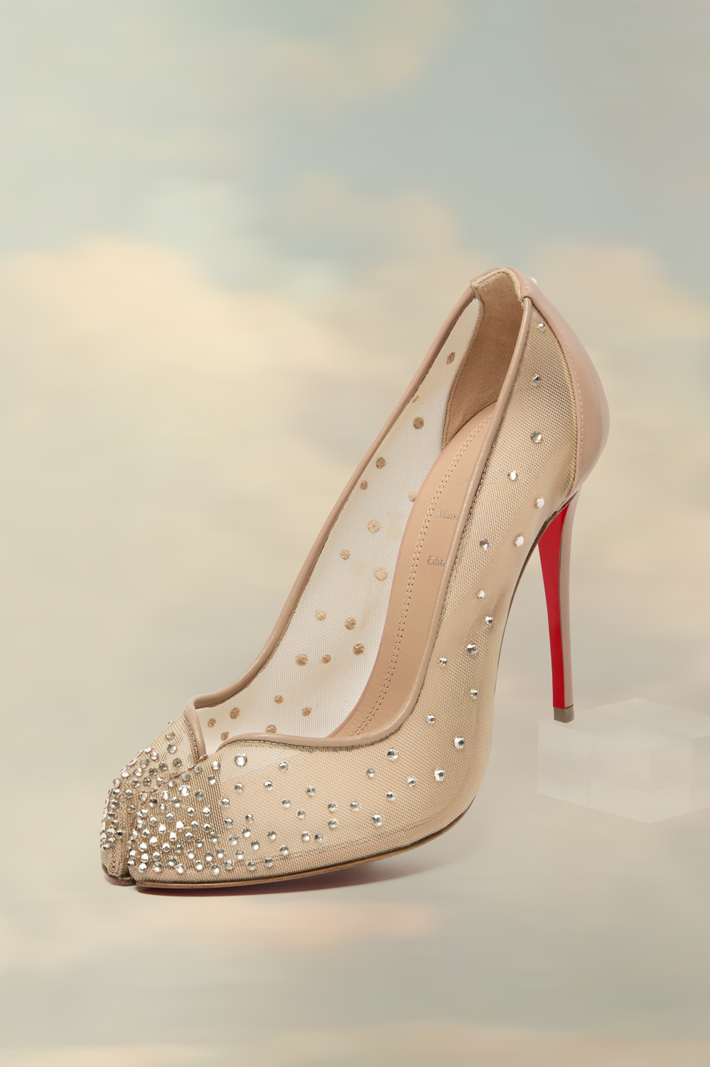 Christian Louboutin X Maison Margiela Women's Bridiela Una Strass High Heels Spring Summer Autumn Round Toe Calfskin Pure Color Split Toe Fine Heel 10cm High Heeled Single Shoes Ngvp #1546