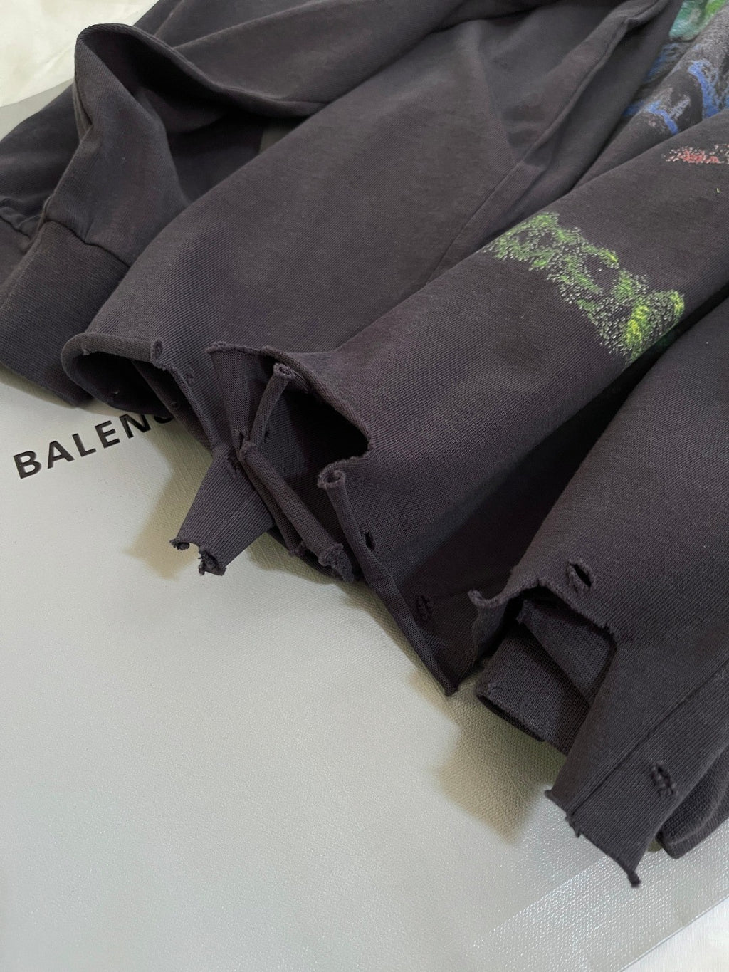 Balenciaga Women's And Men's Summer Solid Color Cotton Graffiti Printed Brushed Regular Fit Round Neck Long Sleeve T-Shirt #75931