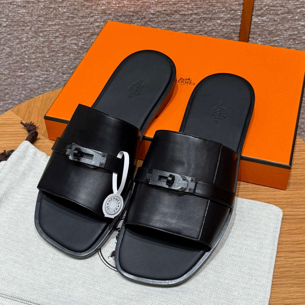 Hermes Gabriel Men's Summer Fashion Comfortable Logo Sandals Leather Casual Slippers #81144