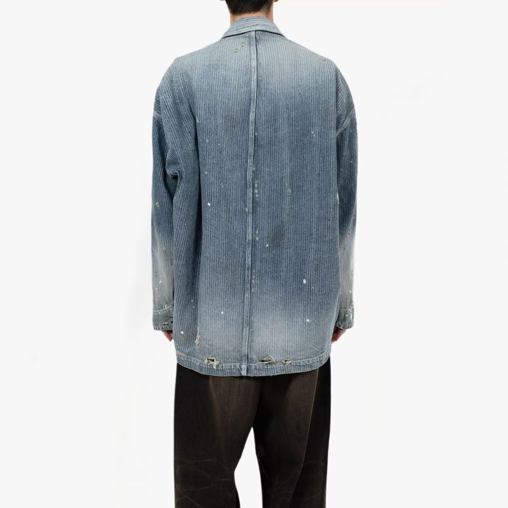 Maison Mihara Yasuhiro Men's Spring/Summer Fashion Casual Lapel Single Breasted Washed Distressed Cotton Jacquard Denim Jacket #79499