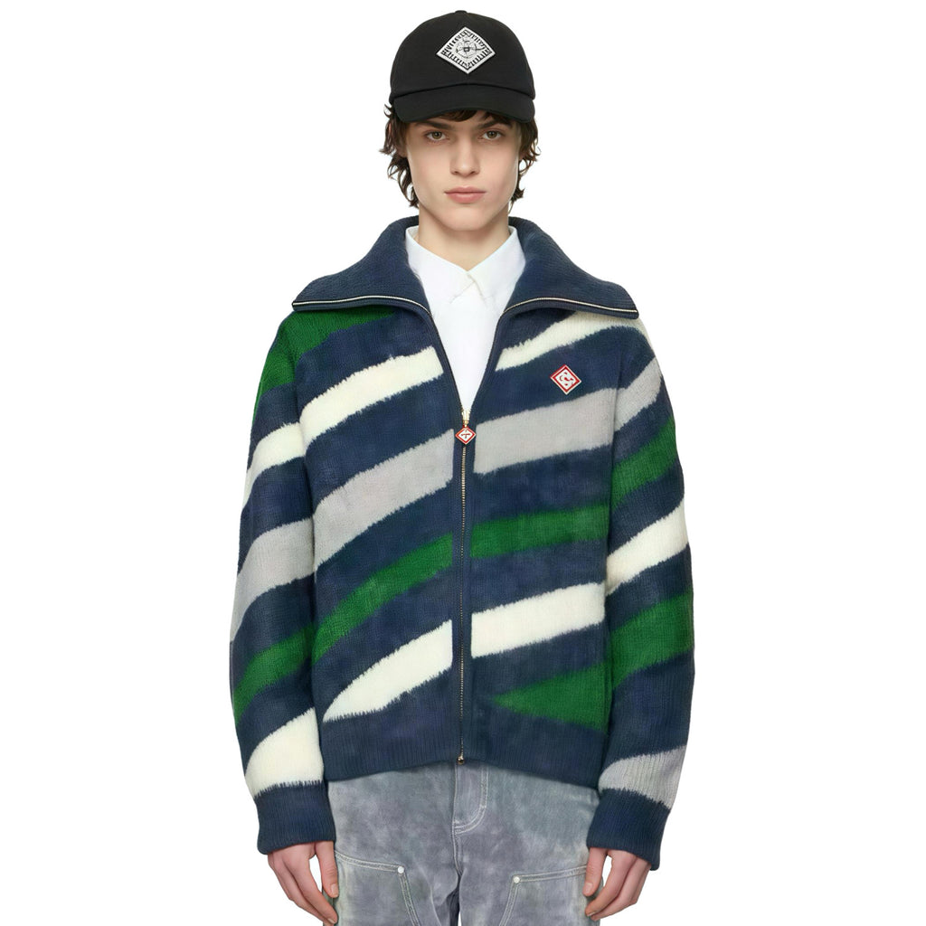 Casablanca Men's and Women's Autumn/Winter Color Block Printed High Neck Zipper Long Sleeve Knitted Jacket #77328