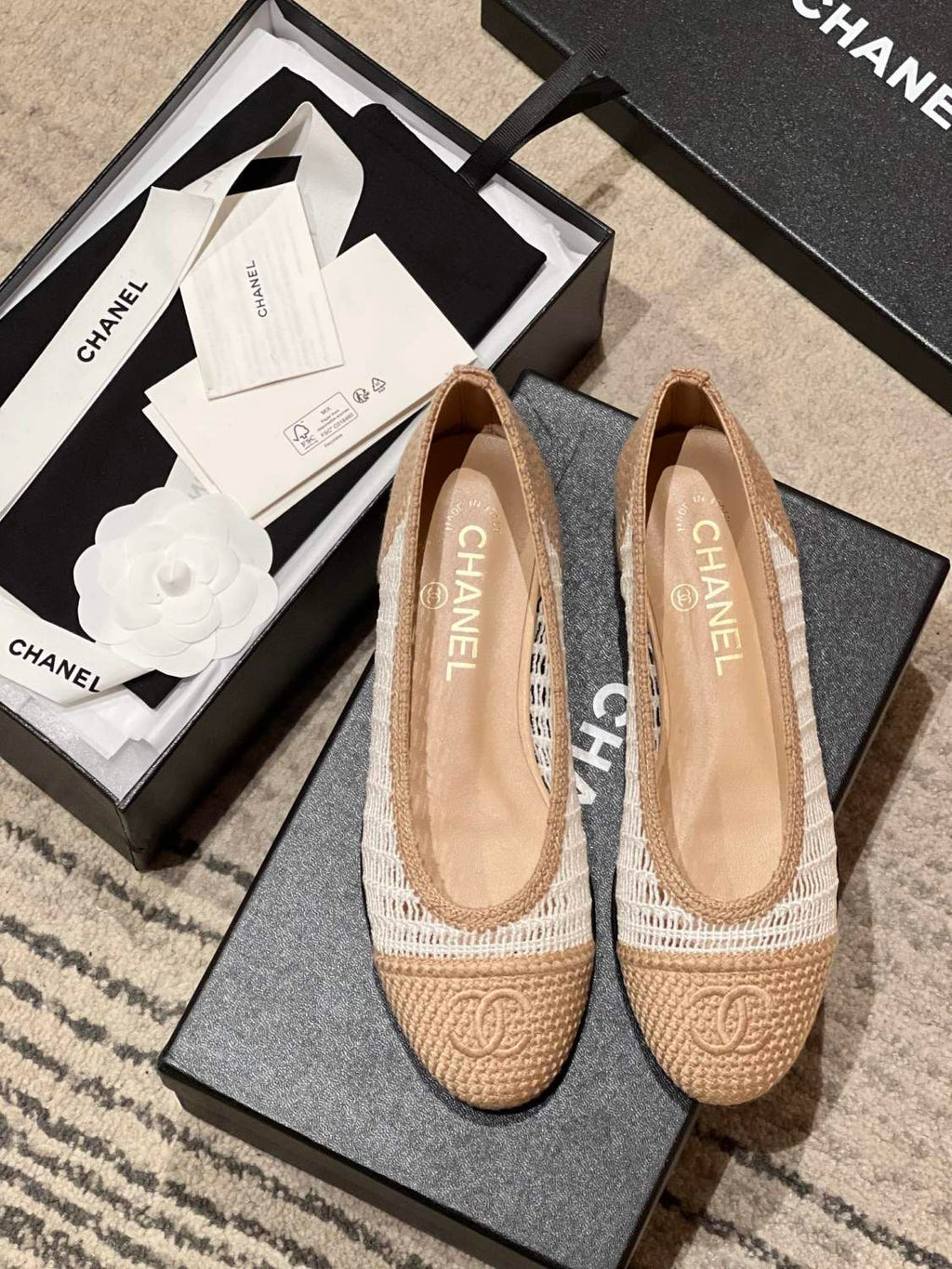 Chanel Women's Summer Colour-Block Knitted Casual Ballet Flats Shoes #76994