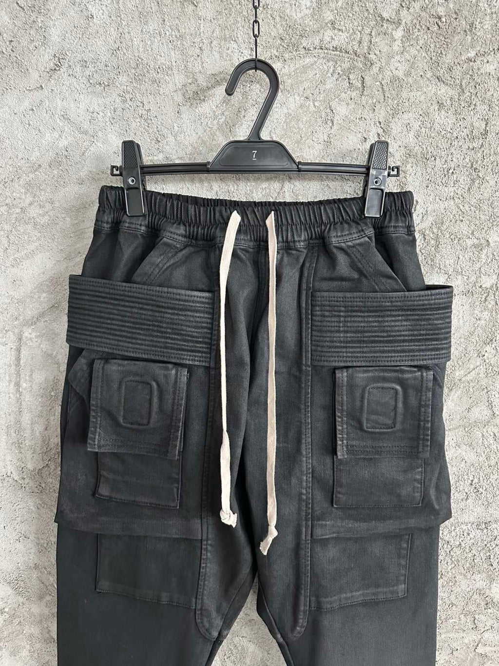 Rick Owens Men's Spring and Autumn Black Large Pocket Cotton Lace-Up Casual Work Pants #73375