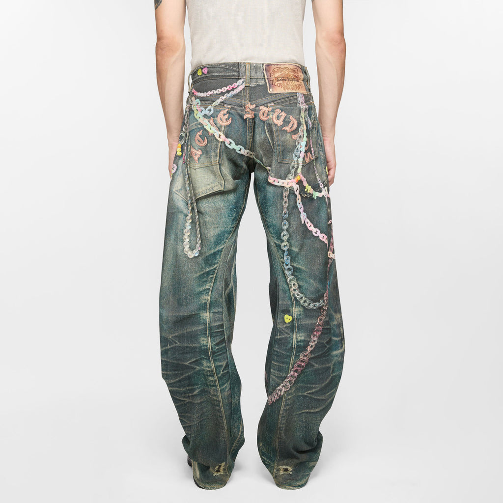 Acne Studios Men'S Women'S Four Seasons 3d Print Chain Print Loose Fit Jeans Fashion High Street Machete Pants Jeans  Ngvp #1343