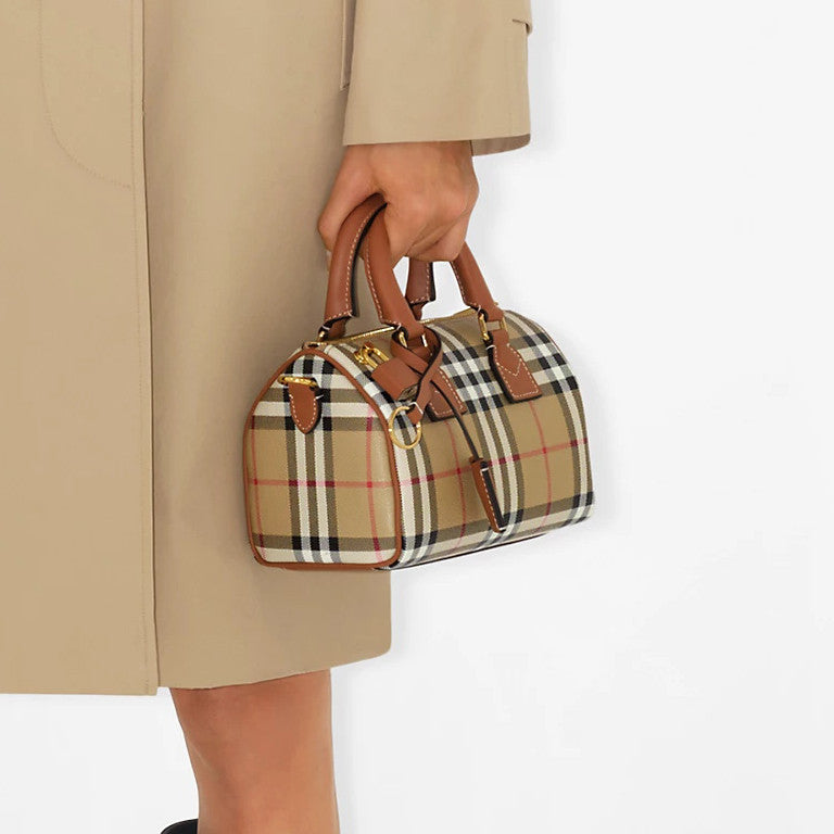 Burberry Women's Fashion Classic Letter Embossed Logo Adjustable Shoulder Strap Zipper Closure Mini Checkered Bowling Bag Bags 80713571 #79182