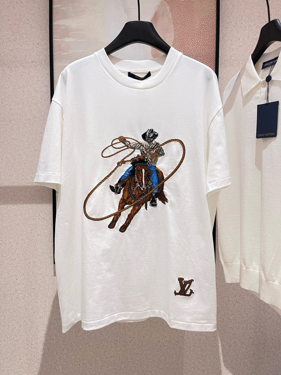 Louis Vuitton Men's Summer Cowboy Logo Pattern Print Embroidery Round Neck Cotton Short Sleeve T-Shirt #72461