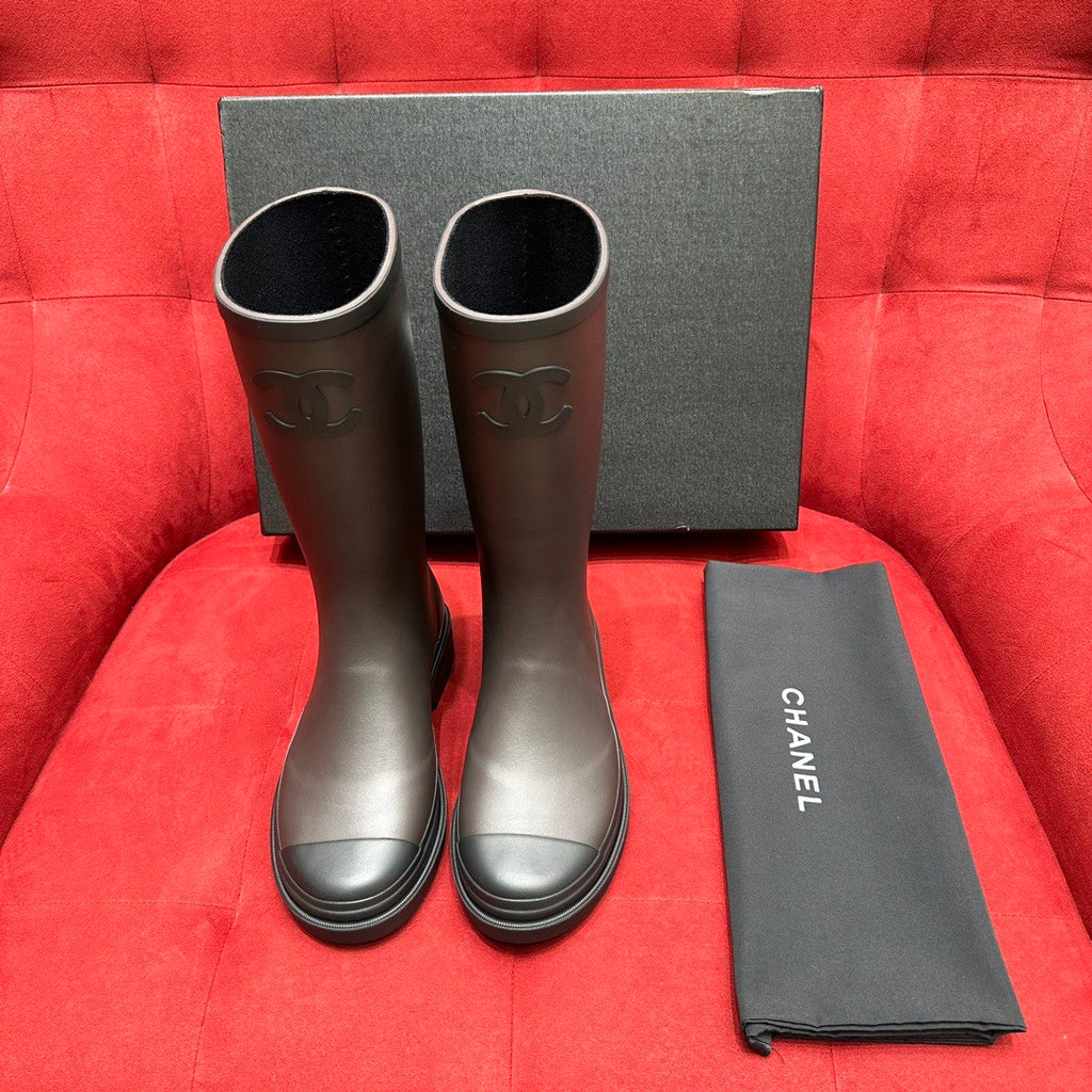 Chanel 25S Fashion Overalls Tall Boots Women's Beige Anti-Slip Rain Boots #332426