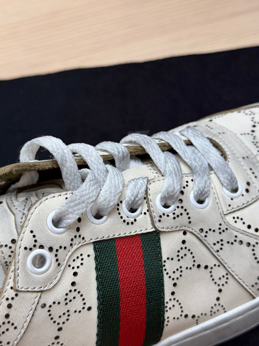 GUCCI Men's Stretch low-top sneaker in white GG leather #388315
