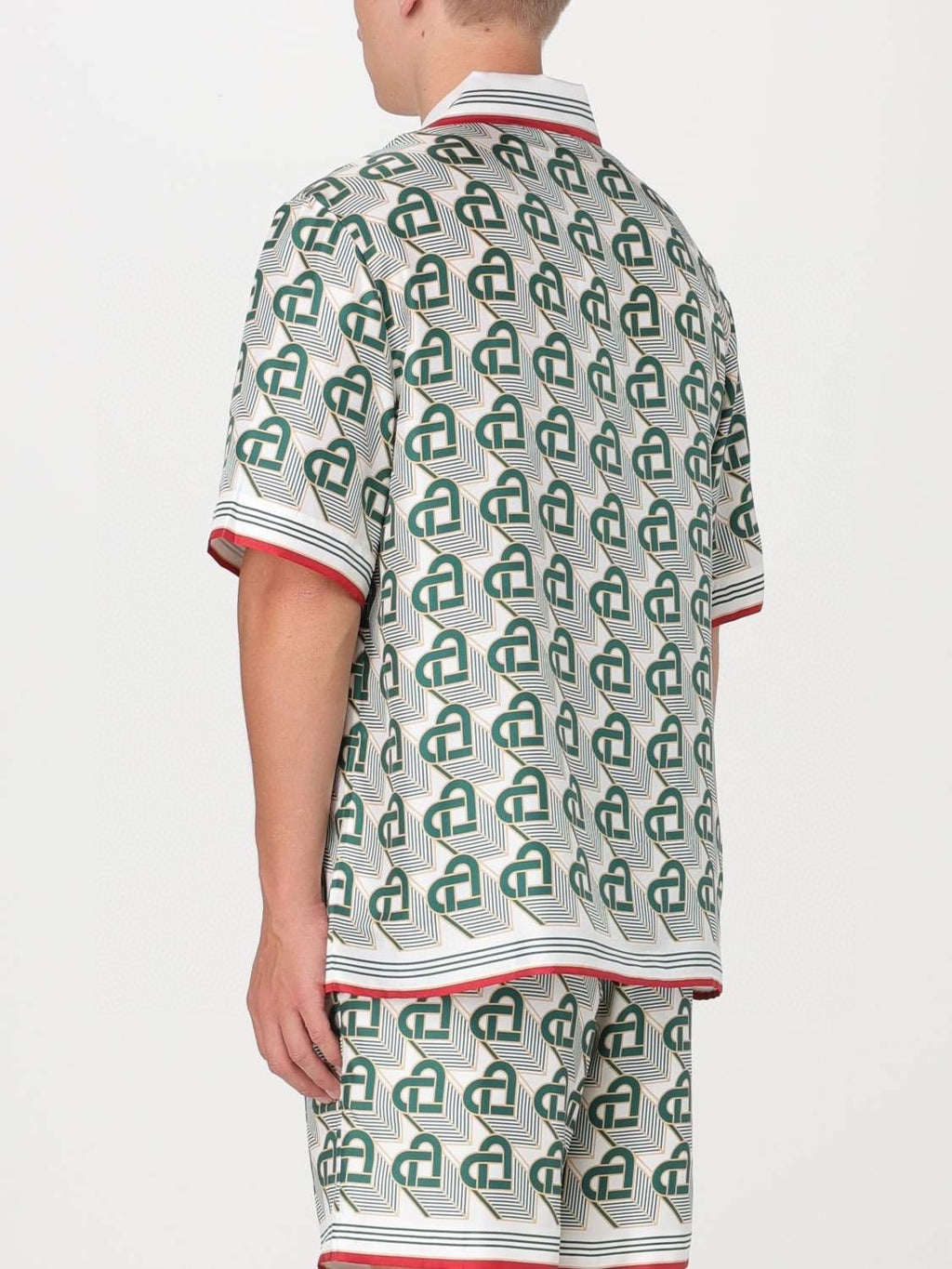 Casablanca Men's Summer Gradient Heart Printed Silk Short Sleeve Shirt Casual Elastic Lace-Up Shorts Ngvp #74512