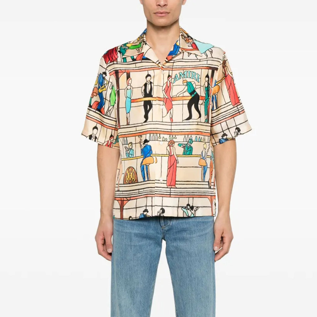 Amiri Men's Summer Casual Silk Lapel Single Breasted Short Sleeve Pool Hall Shirt Ngvp #1424