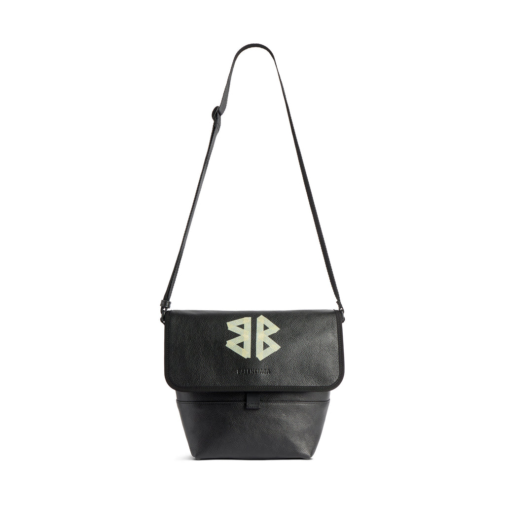 Balenciaga Men's Letter Print Black Calfskin Single Shoulder Crossbody Bag Bags #77712