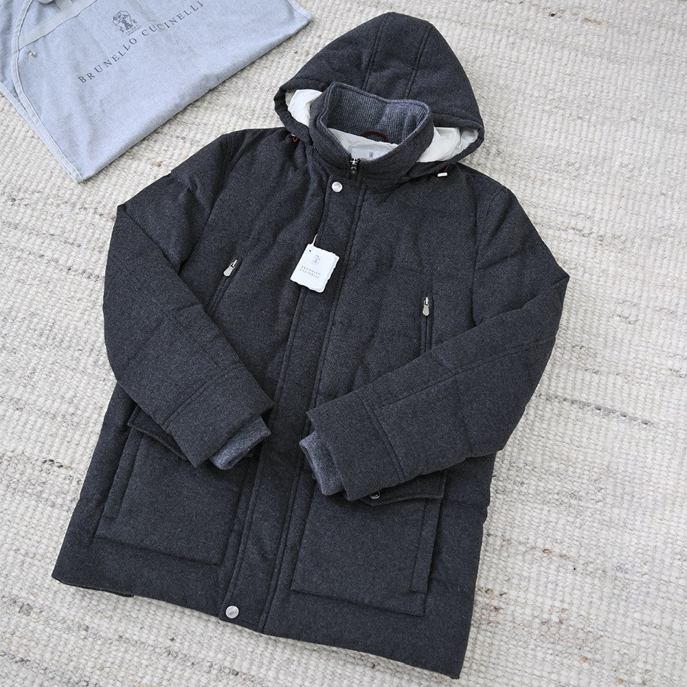 Brunello Cucinelli Wool Down Jacket For Man In Indigo #333203
