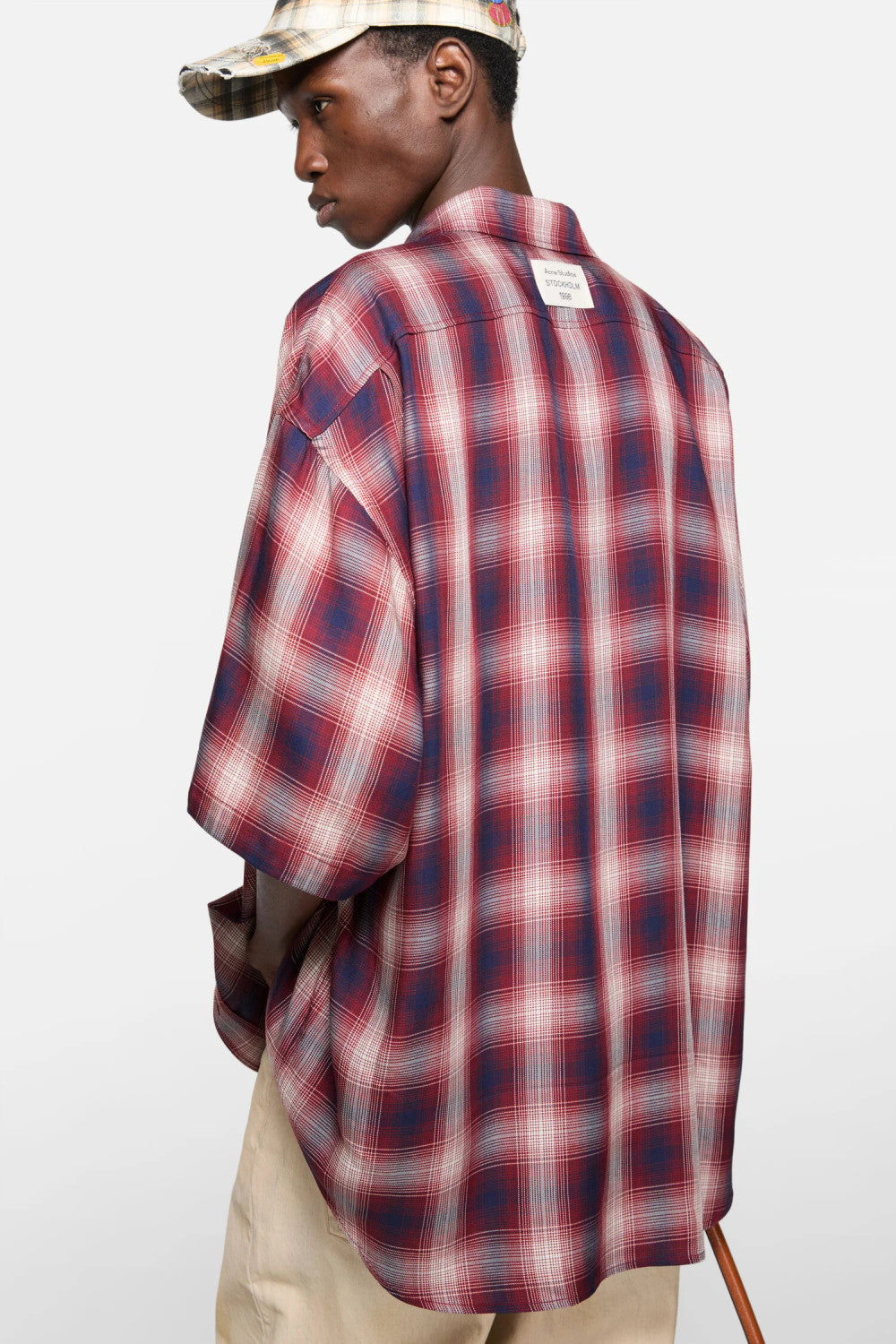 Acne Studios Men's & Women's Summer Checkered Button-Up Color-Blocked Casual Short-Sleeve Oversized Shirt #81592