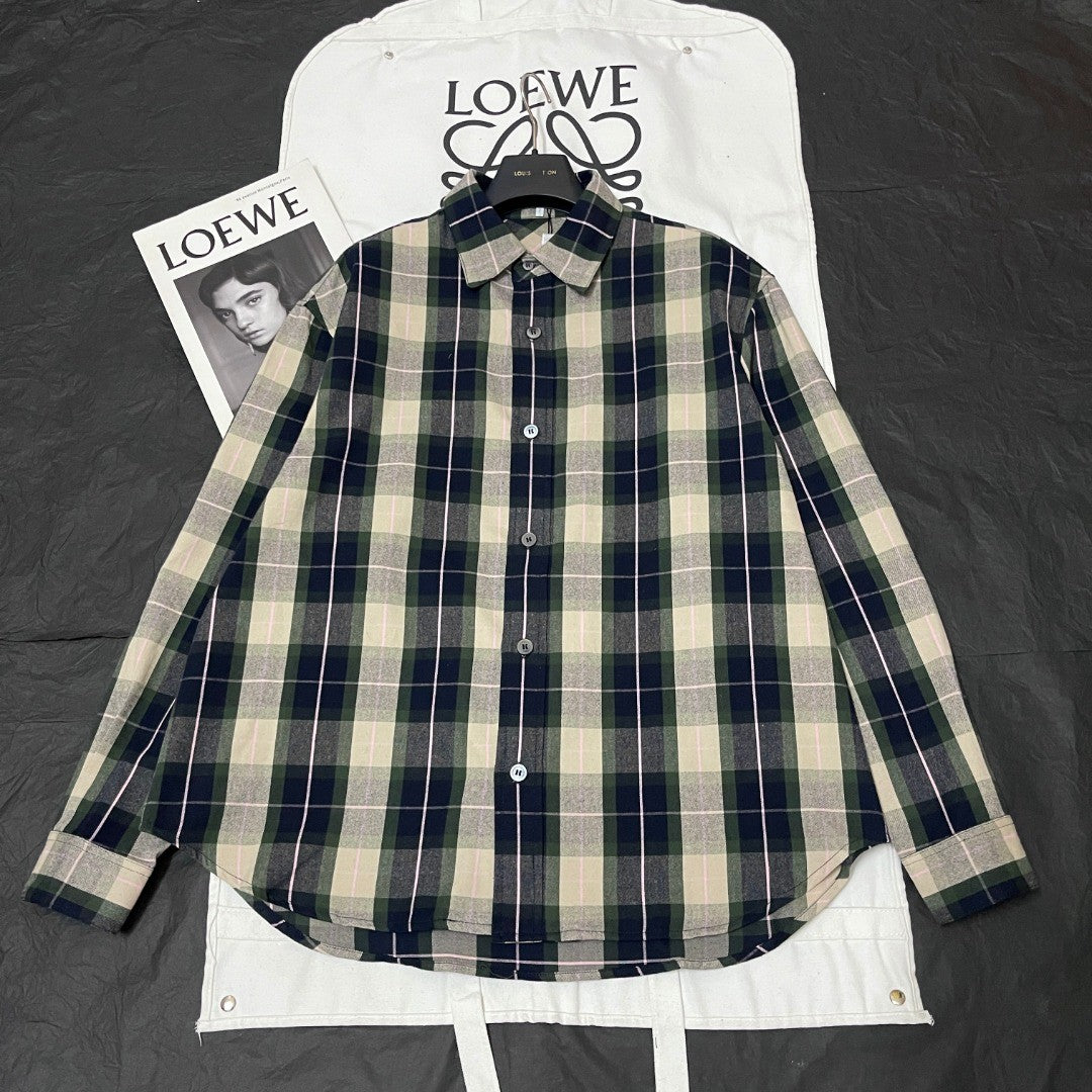 Loewe Men's And Women's Spring/Fall Fashion Casual Checkered Collared Single Breasted Long Sleeve Shirt #78827
