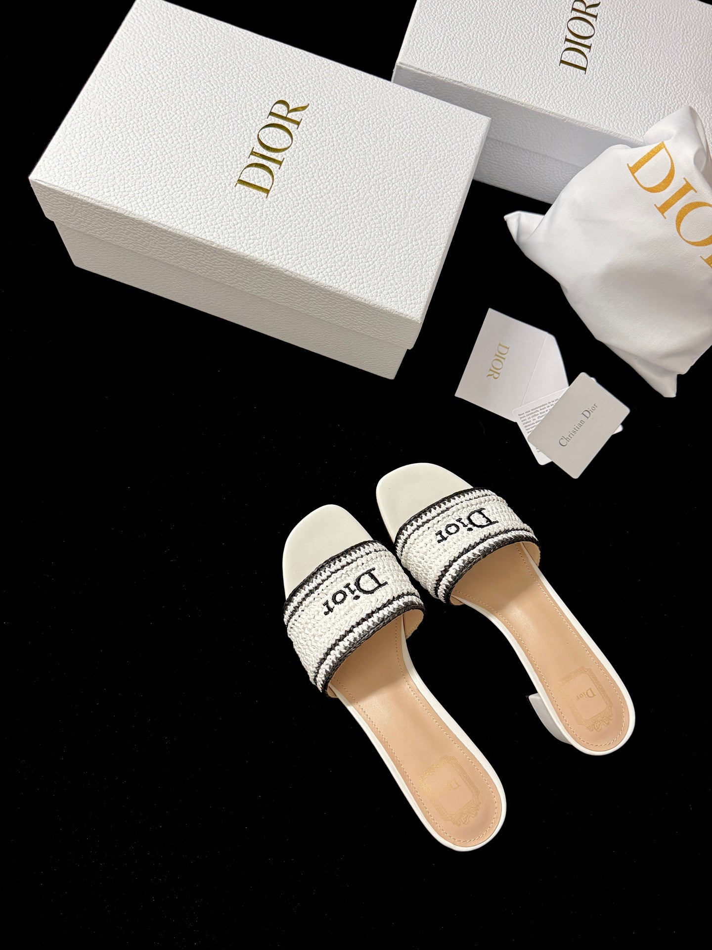 DIOR Dioriviera Dior Woven Heeled Slide Trench Crocheted Raffia-Effect Technical Fabric #387799
