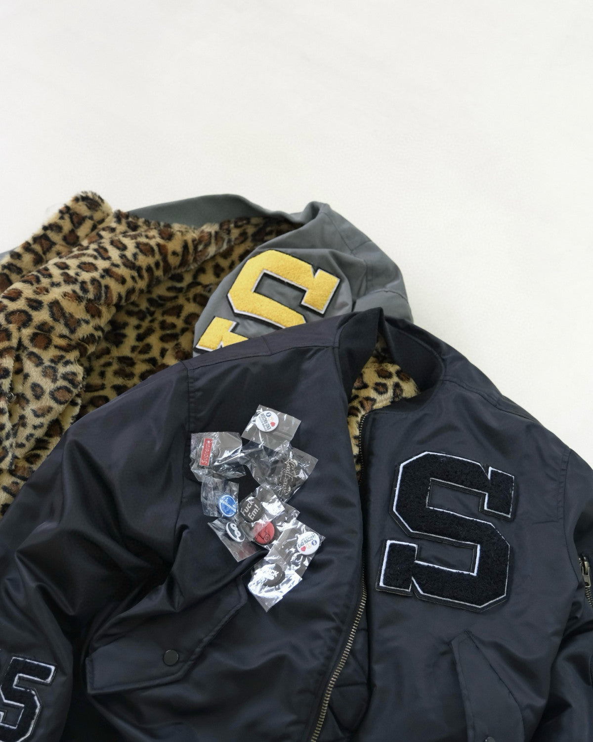 Supreme Men's Fall/Winter Fashion Casual High-Neck Zipper Leopard Print Faux Suede Nylon Fabric Air Force Jacket #79527