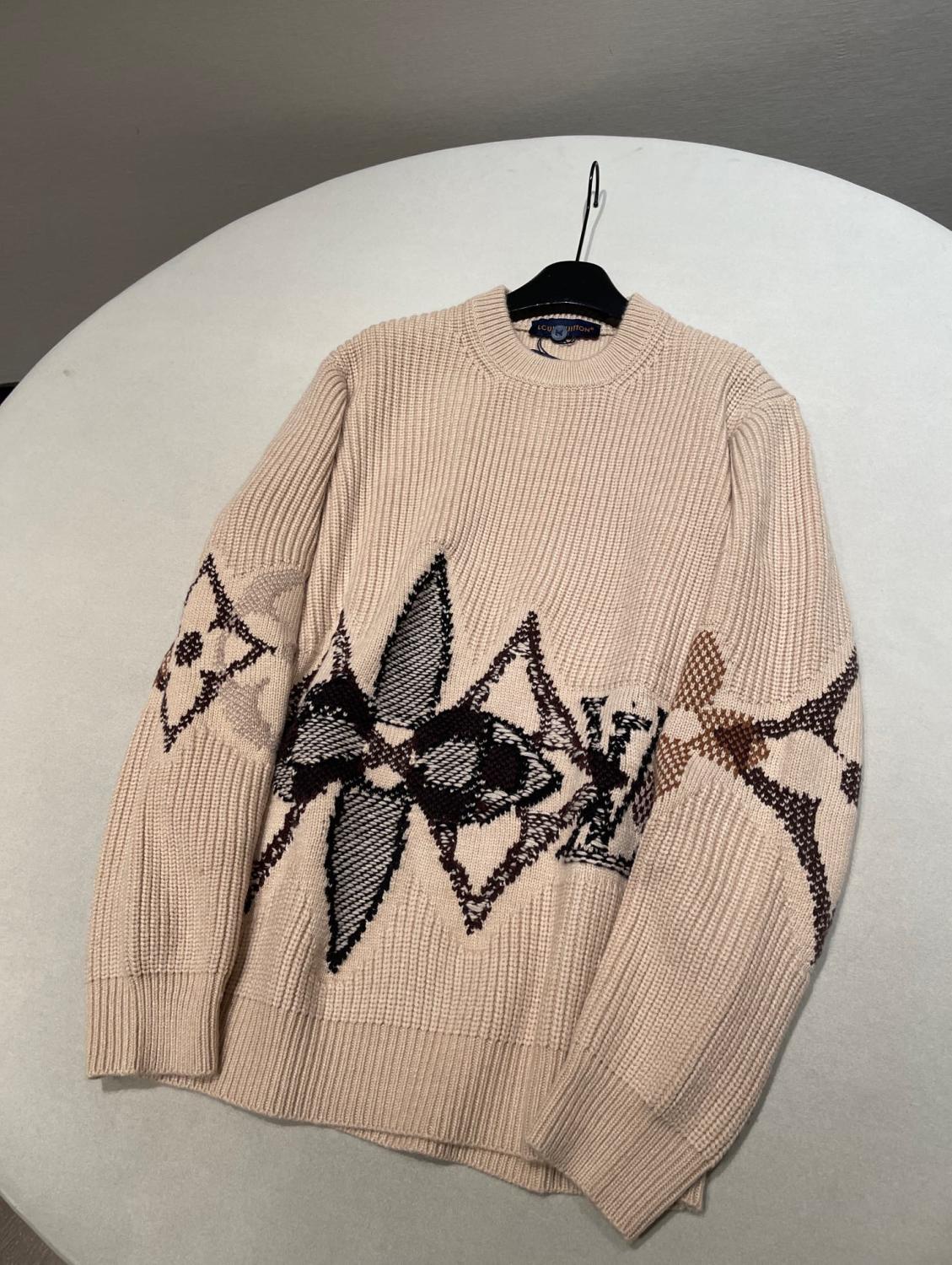 Louis Vuitton Men's Monogram Intarsia Superfine Wool Crew Neck Sweater #333010