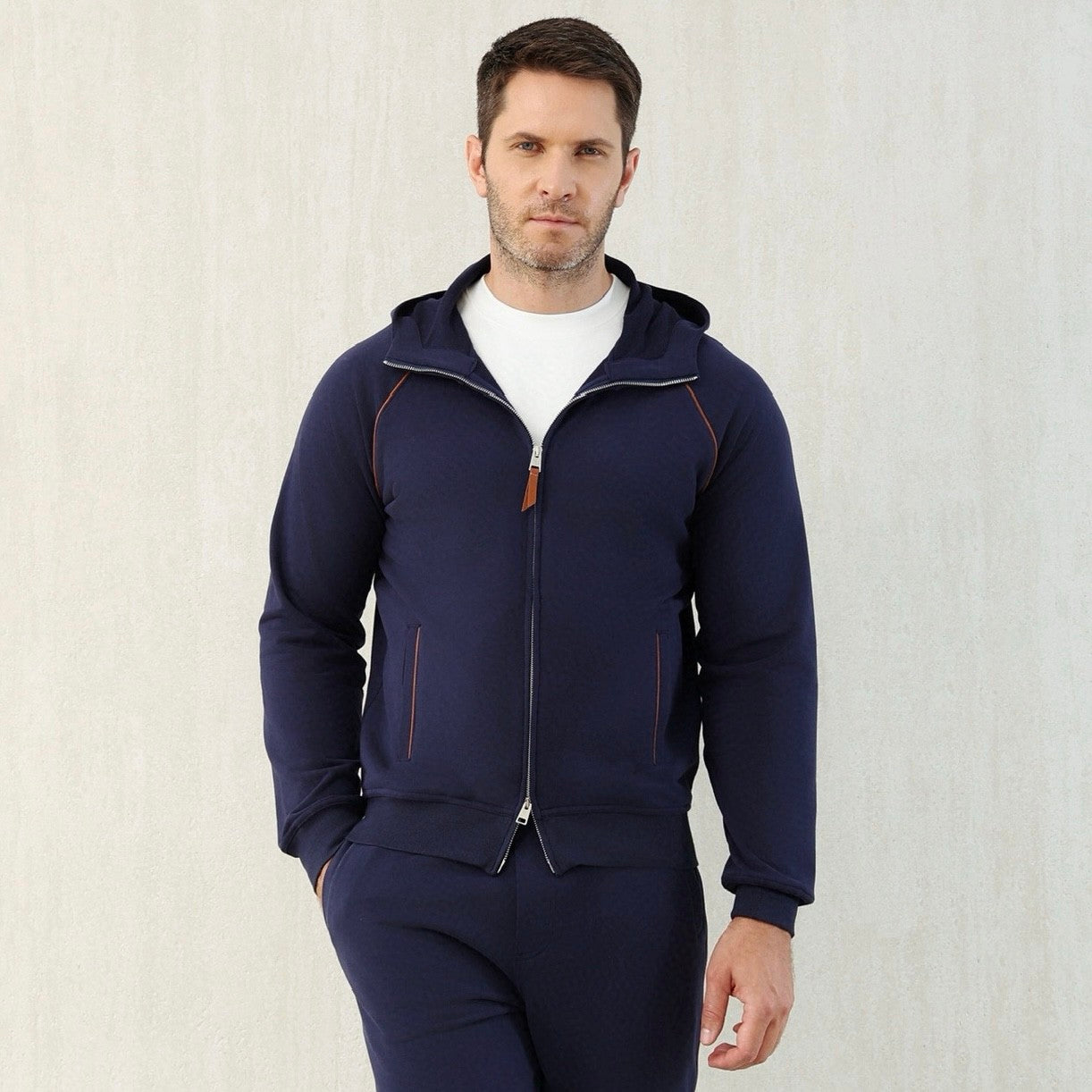 Brunello Cucinelli Men's Techno Cotton French Terry Hooded Long Sleeve Casual Athletic Sweatshirt Solid Color Zipper Spring Jacket Ngvp #1675