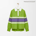 LOEWE FW25 Men's Cotton Horizontal Striped Logo Embroidered Long-Sleeved Polo Shirt #332269