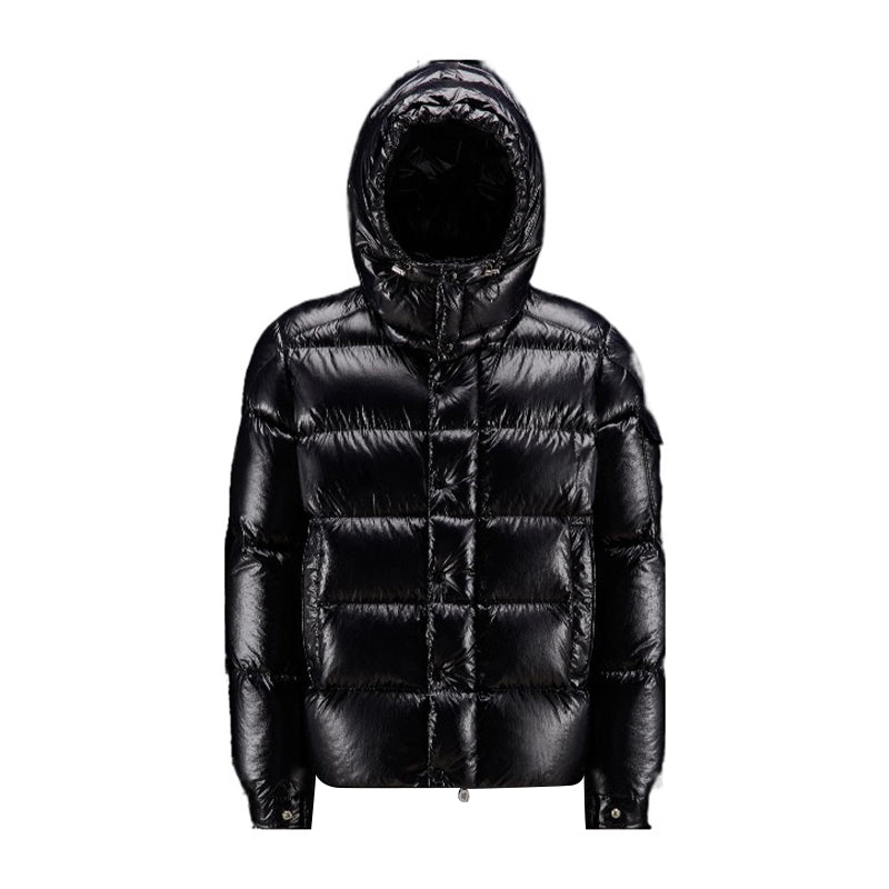 Moncler Men's Winter Warm Black Embroidered Logo Short Long Sleeve Hooded Puffer Down Jacket #71645