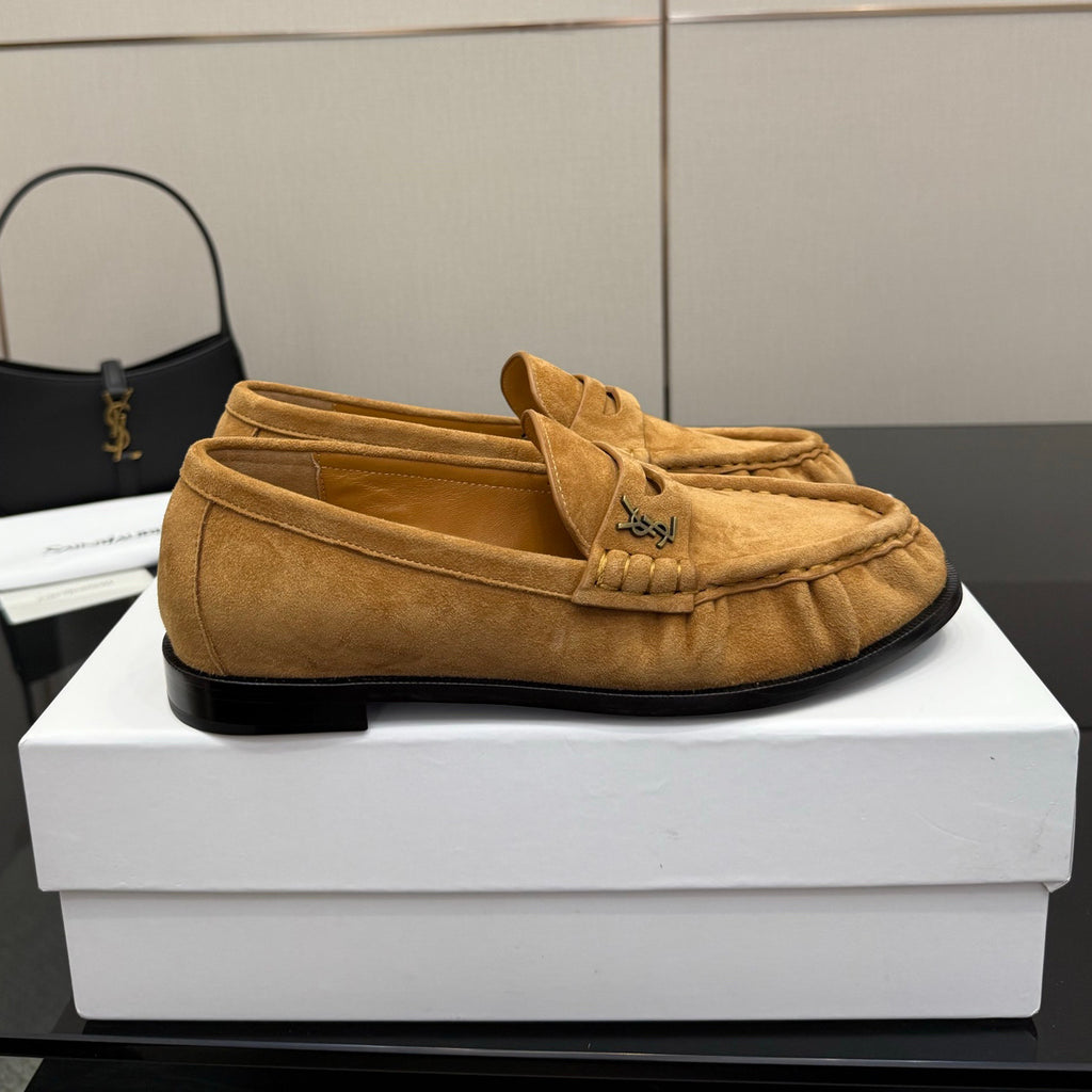 Saint Laurent Women's Autumn/Winter Fashion Casual Sheepskin Suede Round Toe Slip On Flat Loafers Casual Shoes #78376