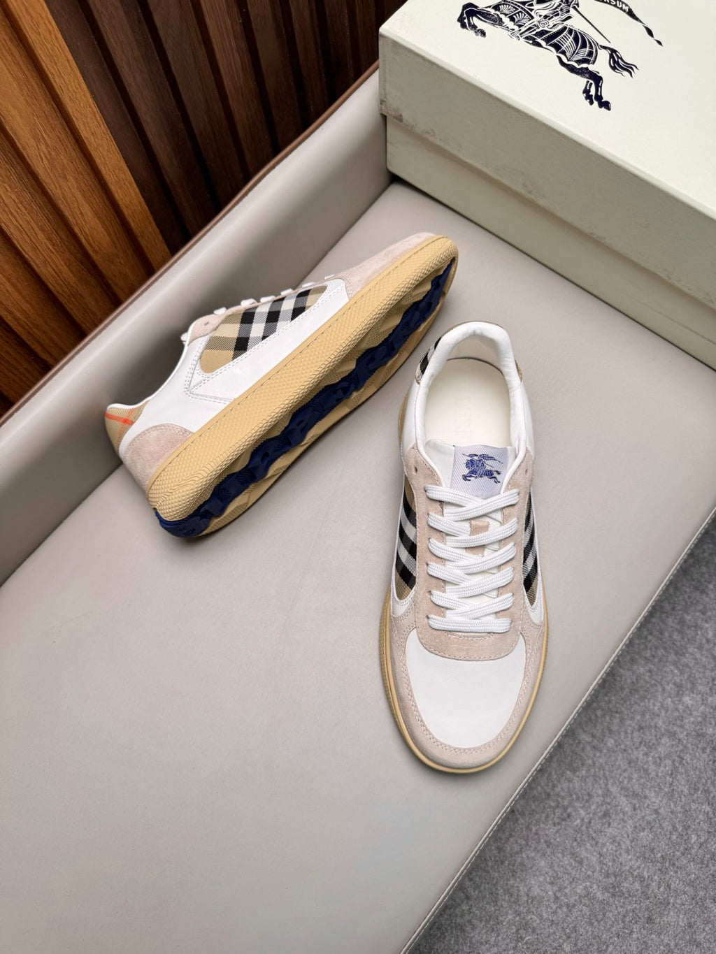 Burberry Leather Suede and Check Terrace Sneakers #385998