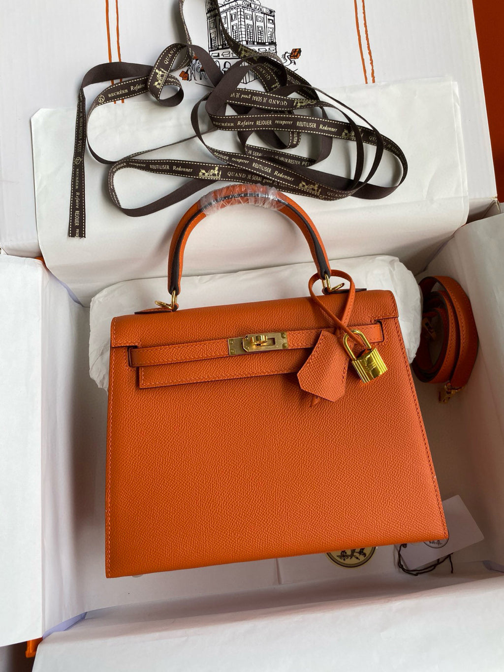 Hermes Kelly 25cm/28cm/32cm Epsom Original Leather Top-Grade Leather Handbag Bag Handcrafted Leather Bag From The Original Factory's Premium Custom Collection #194844