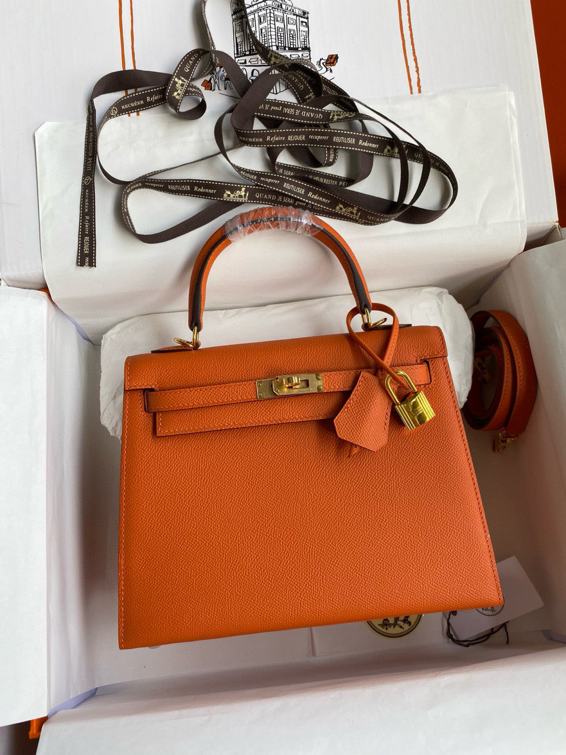 Hermes Kelly 25cm/28cm/32cm Epsom Original Leather Top-Grade Leather Handbag Bag Handcrafted Leather Bag From The Original Factory's Premium Custom Collection #194844
