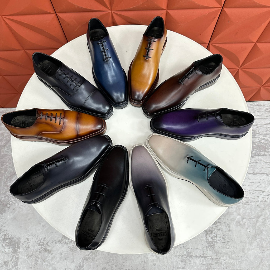 Berluti Alessandro Altof Men's Fall/Winter Fashion Classic Round Toe Slip On Lace Up Handcrafted Vintage Leather Oxford Shoes #79112