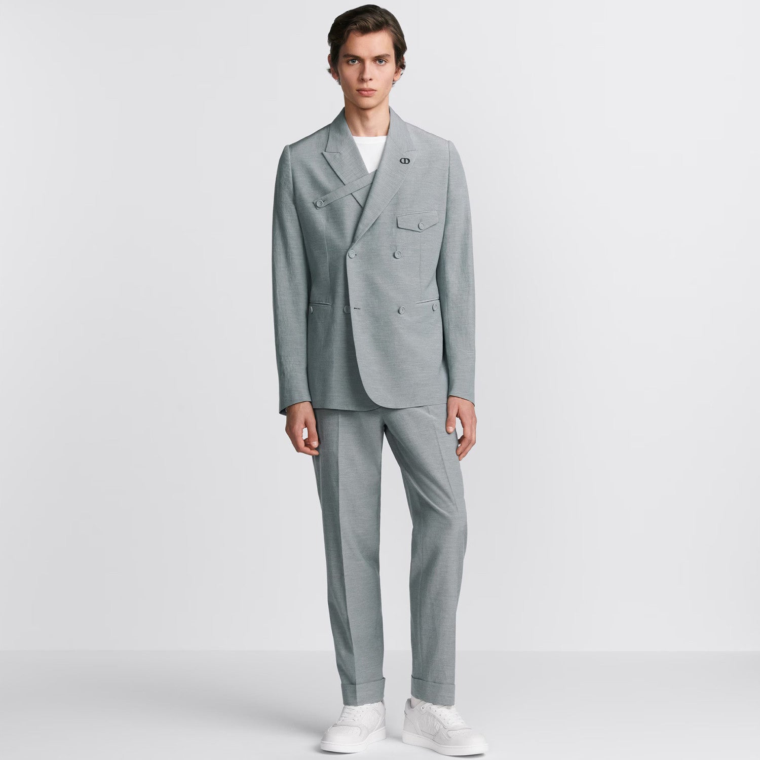 Men's Spring and Autumn Gray Double Breasted Long Sleeve Suit Jacket Blazer Embroidered Logo Suit Pants Set #99926