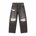 Balenciaga Men's Four Seasons Black Cotton Mid Waist Loose Ripped Denim Pants Ngvp #8181