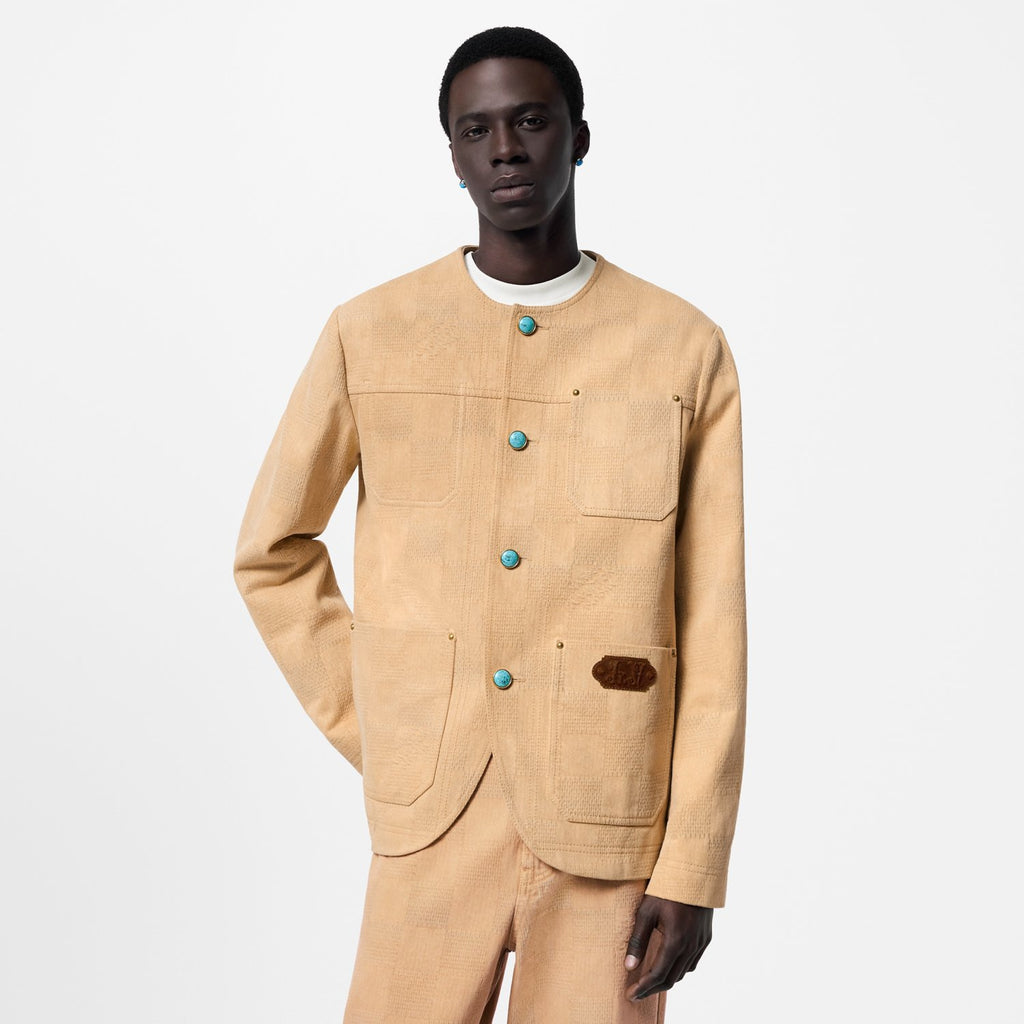 Louis Vuitton Men's Spring And Autumn Damier Collarless Cotton Lettered Jacquard Workwear Jacket Casual Solid Color Work Pants #71922