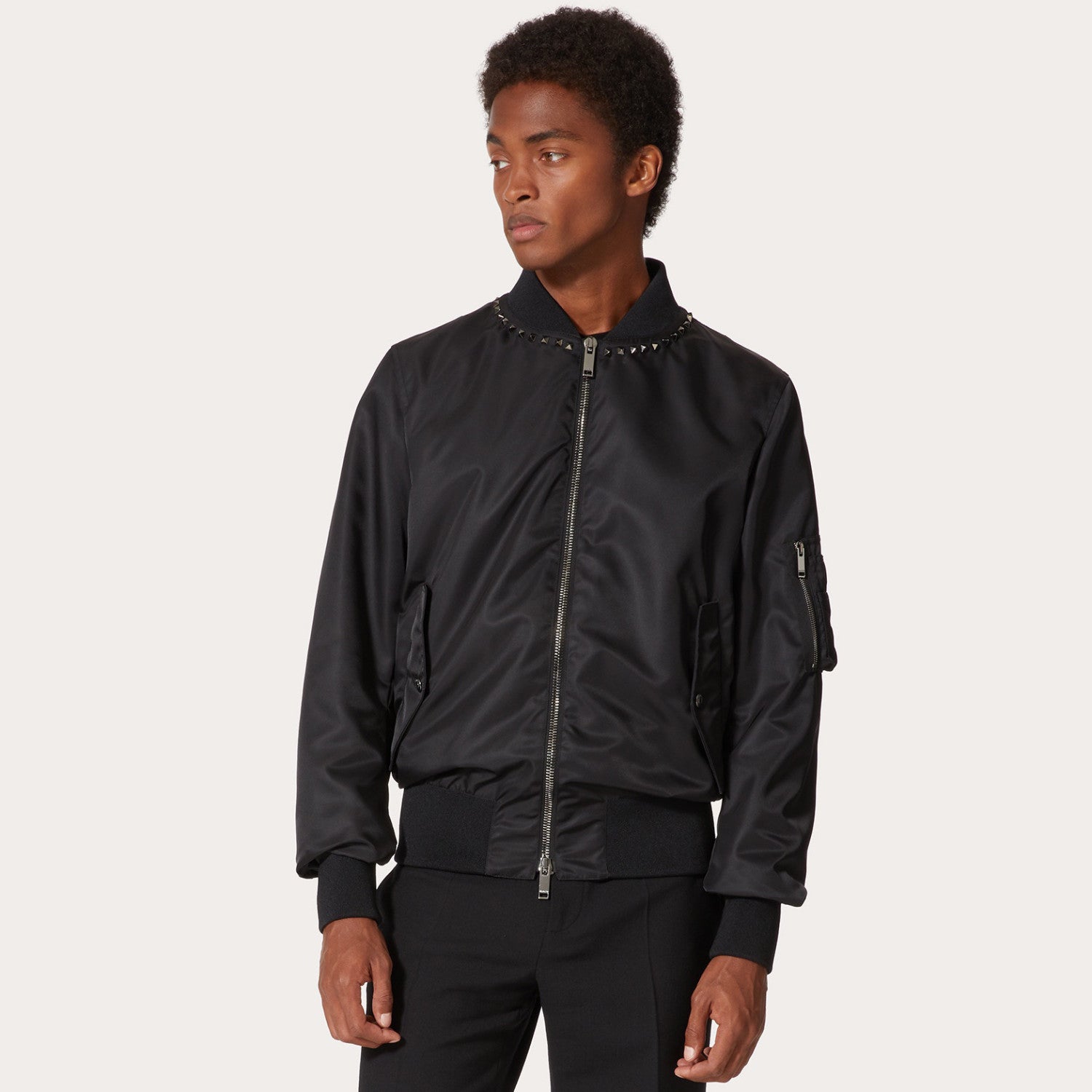 Valentino Men's Spring And Autumn Rivet Decoration Zipper Solid Color Nylon Long Sleeve Bomber Jacket Ngvp #9926
