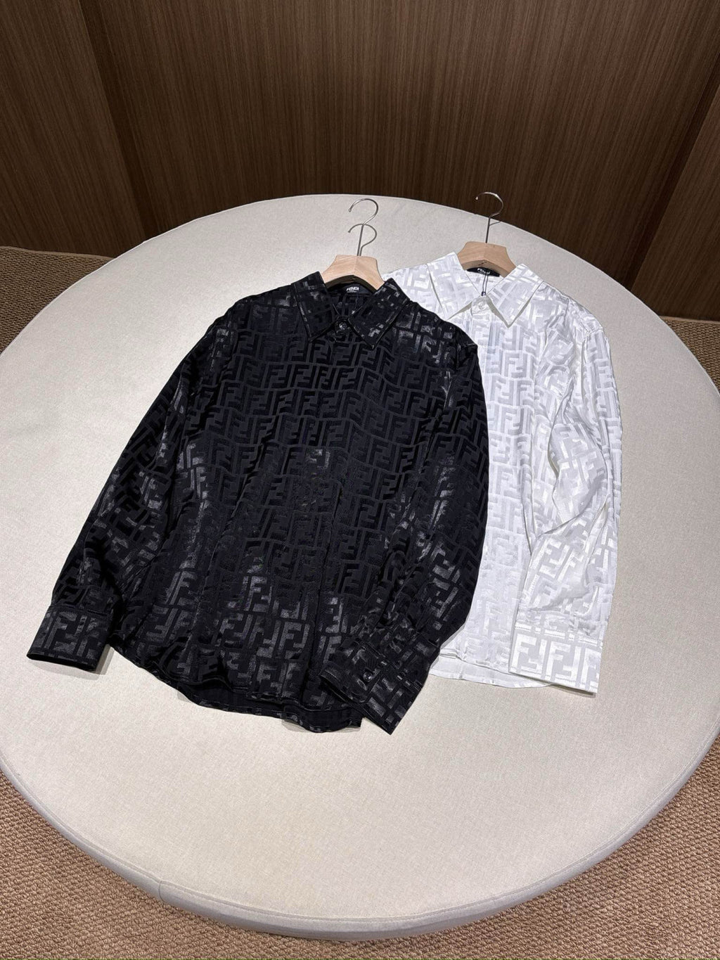 Fendi Men's Women's  Autumn And Winter New Silk Light Cotton Solid Color Lapel Shirt Ff Jacquard Logo Fashion Loose Casual Long-sleeved Shirt! #81616