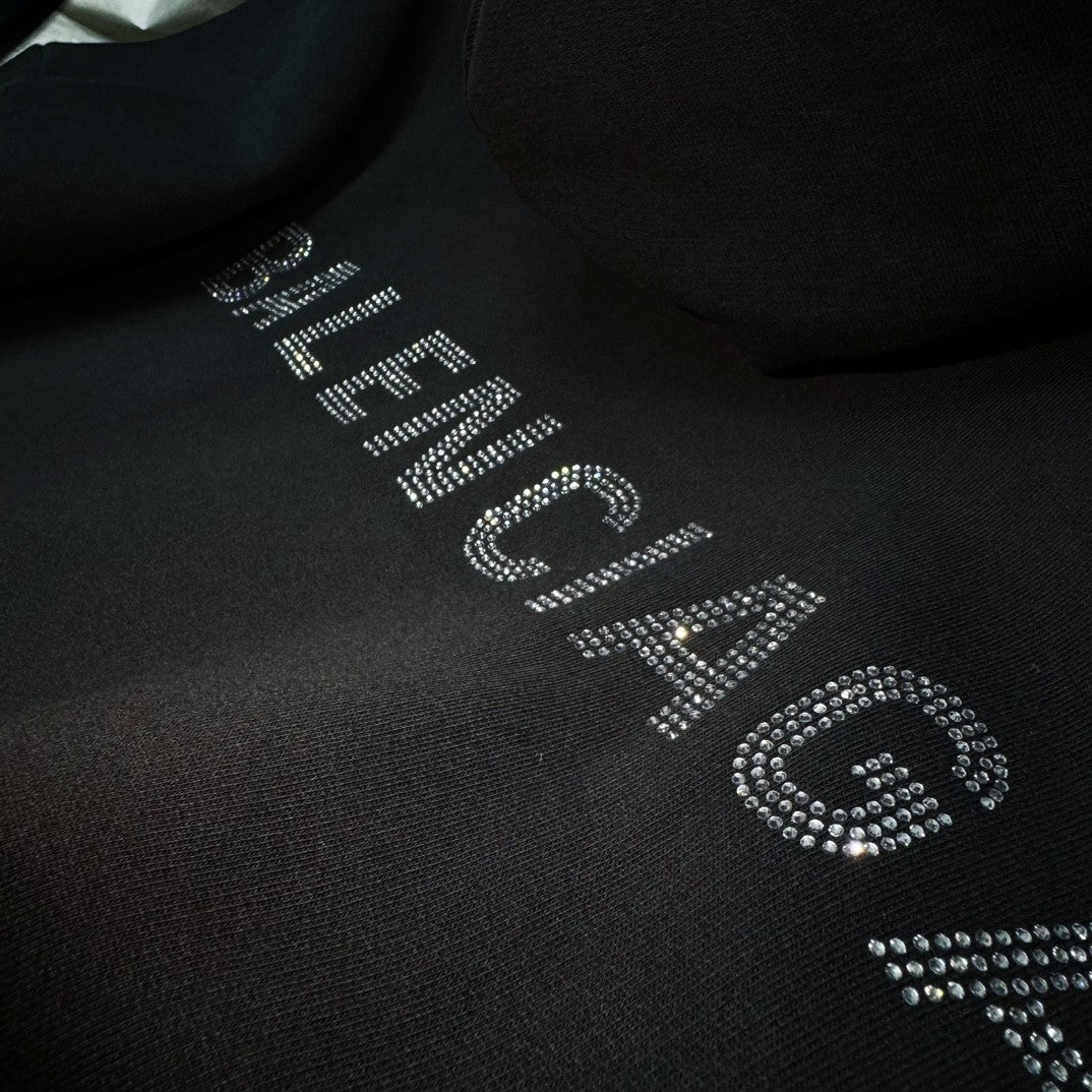 Balenciaga Men's Spring and Autumn Hot Drill Logo Letter Print Black Hooded Sweatshirt #73135