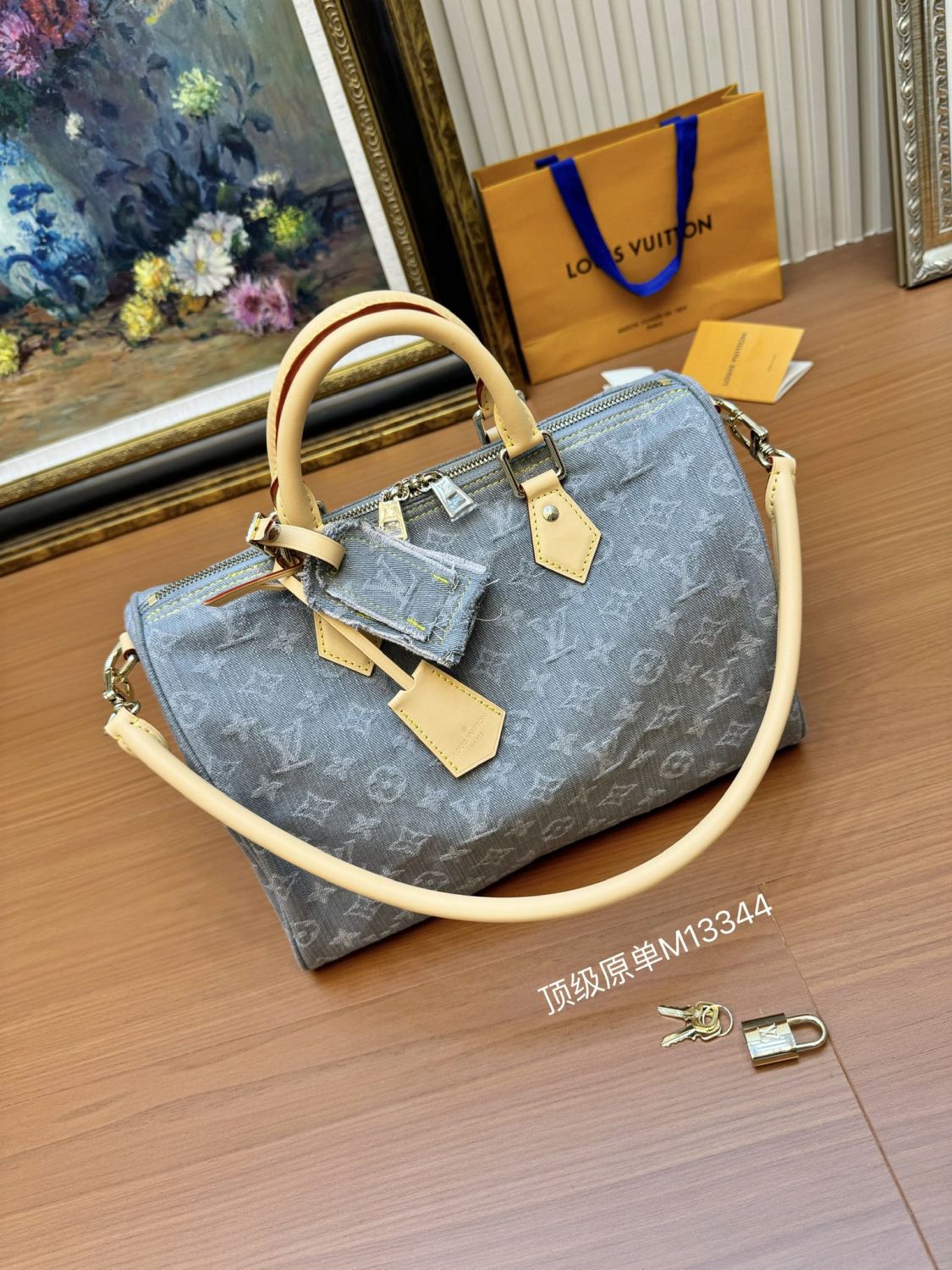 Louis Vuitton SPEEDY SOFT 30 Women's Brown Detachable Adjustable Strap Denim Shoulder Crossbody Bag Bags Tote #76455