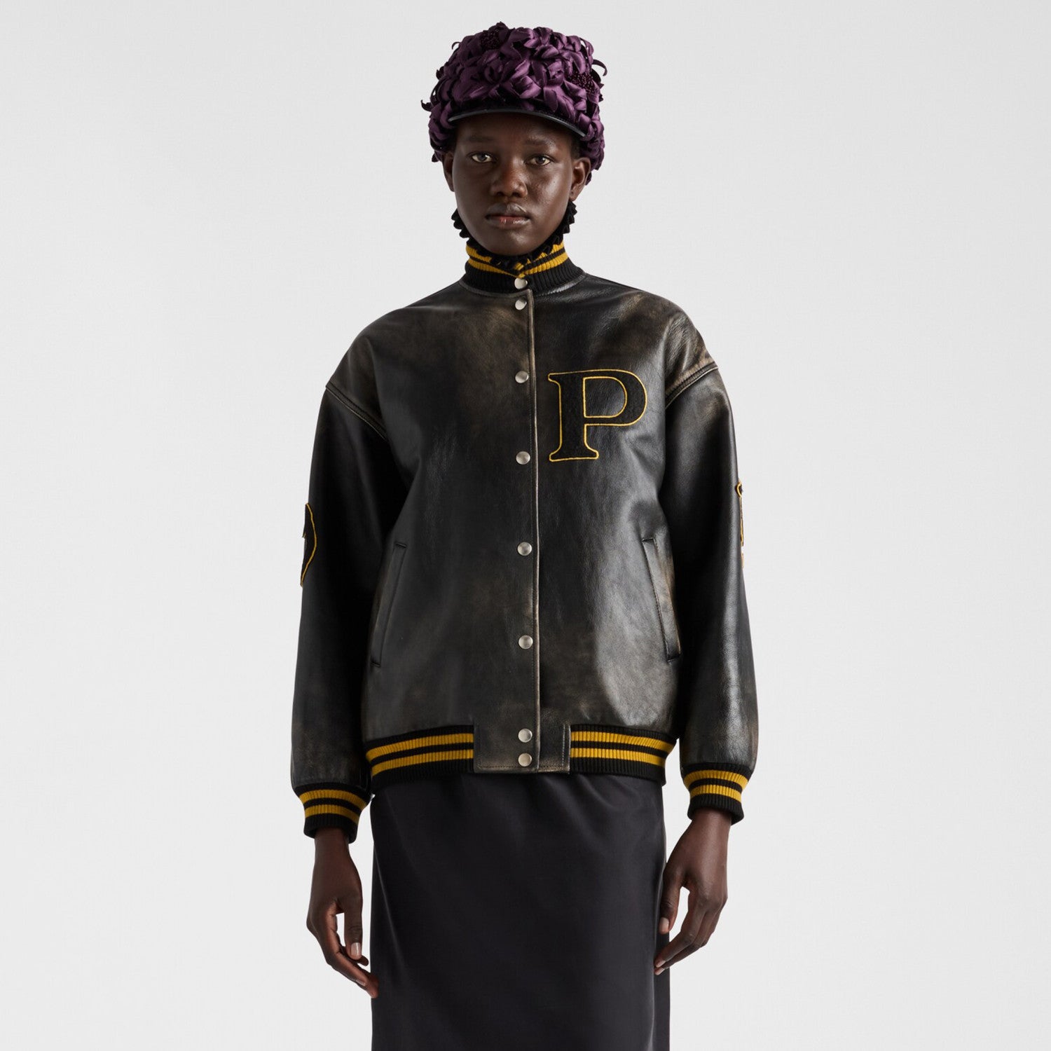 Prada Men's And Women's Fall And Winter Retro Letters High Street Leather Jacket Lapel Single-breasted Jacket Coat Ngvp #9223