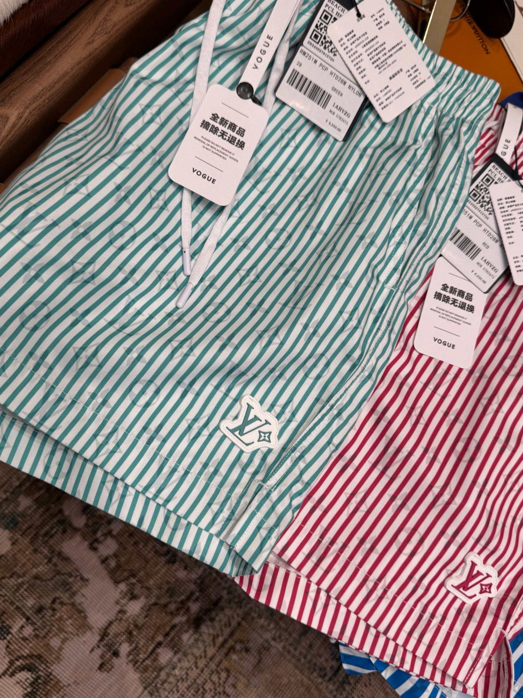 Louis Vuitton Men's Summer Solid Colour Striped Print Casual Drawstring Beach Shorts #77411