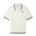 Casablanca Men's Summer White Striped Trim Comfortable Ribbed Knit Short Sleeve Polo T-Shirt #73227