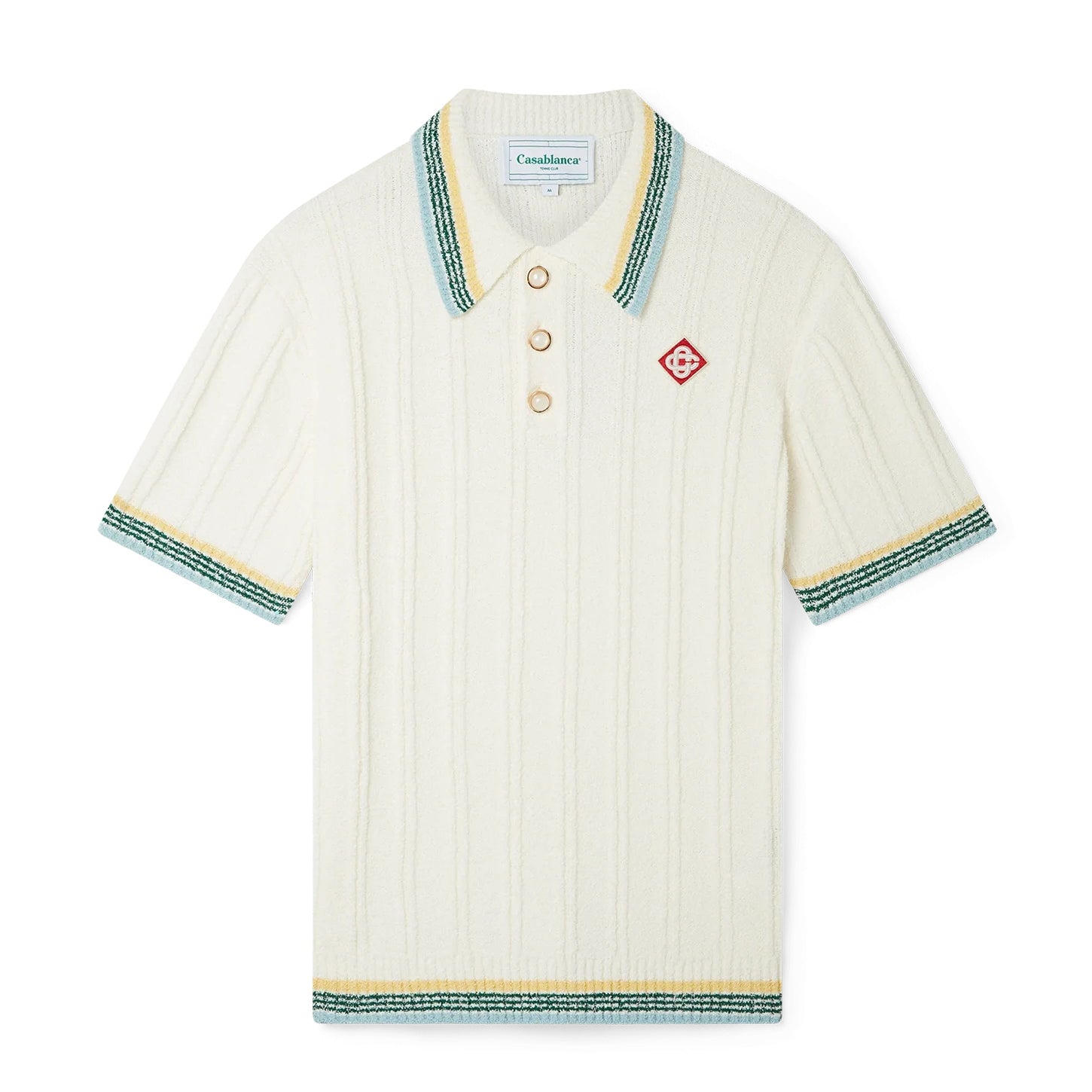 Casablanca Men's Summer White Striped Trim Comfortable Ribbed Knit Short Sleeve Polo T-Shirt #73227