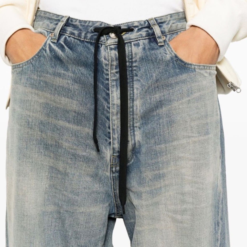 Balenciaga Men's And Women's Seasonal Lace Up Waistband Vintage Broken High Street Gradient Straight Leg Jeans Pants Ngvp #8765