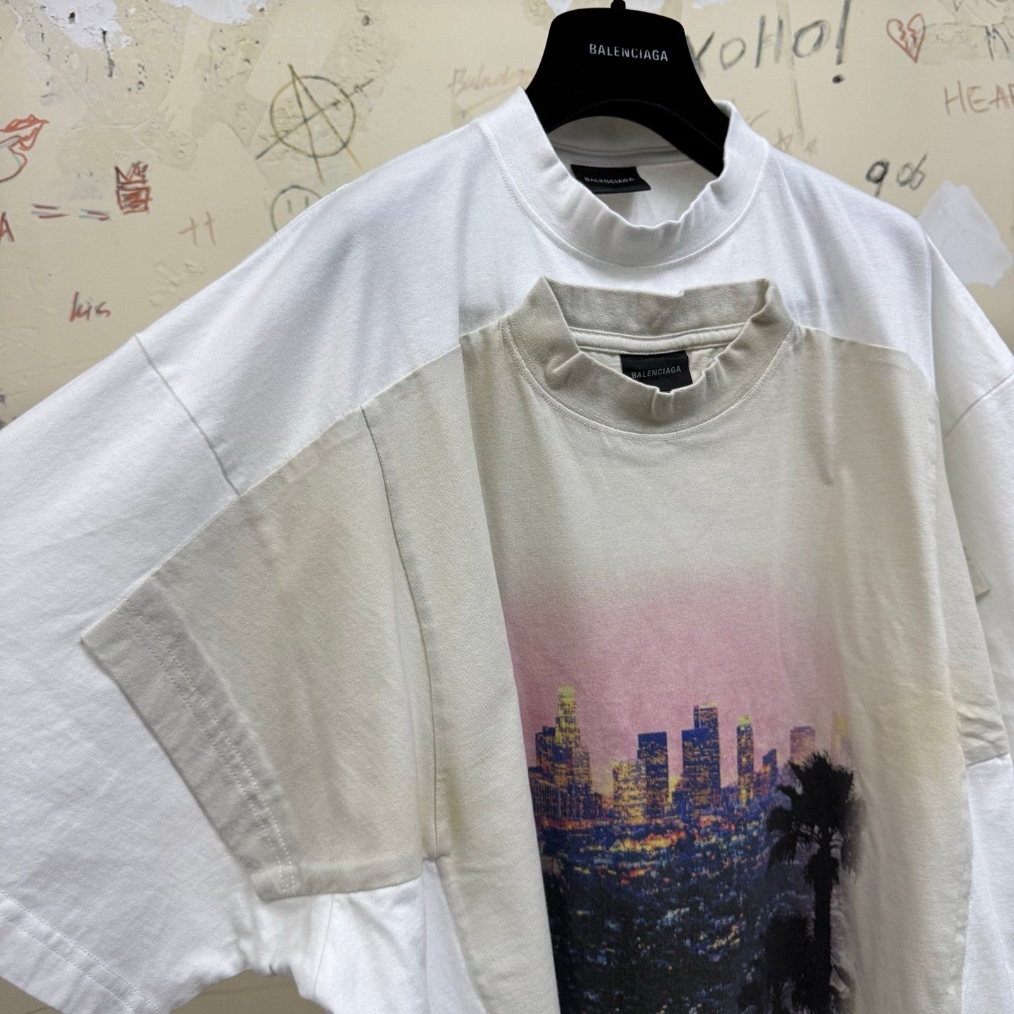 Balenciaga Men Women Summer Retro Fake Two Piece Printed Round Neck Loose Short Sleeve T-Shirt Ngvp #1857