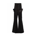 Rick Owens Men's Women's Four Seasons Solid Color Waxed High Waist Wide Leg Pants Casual Denim Flare Pants Ngvp #9666