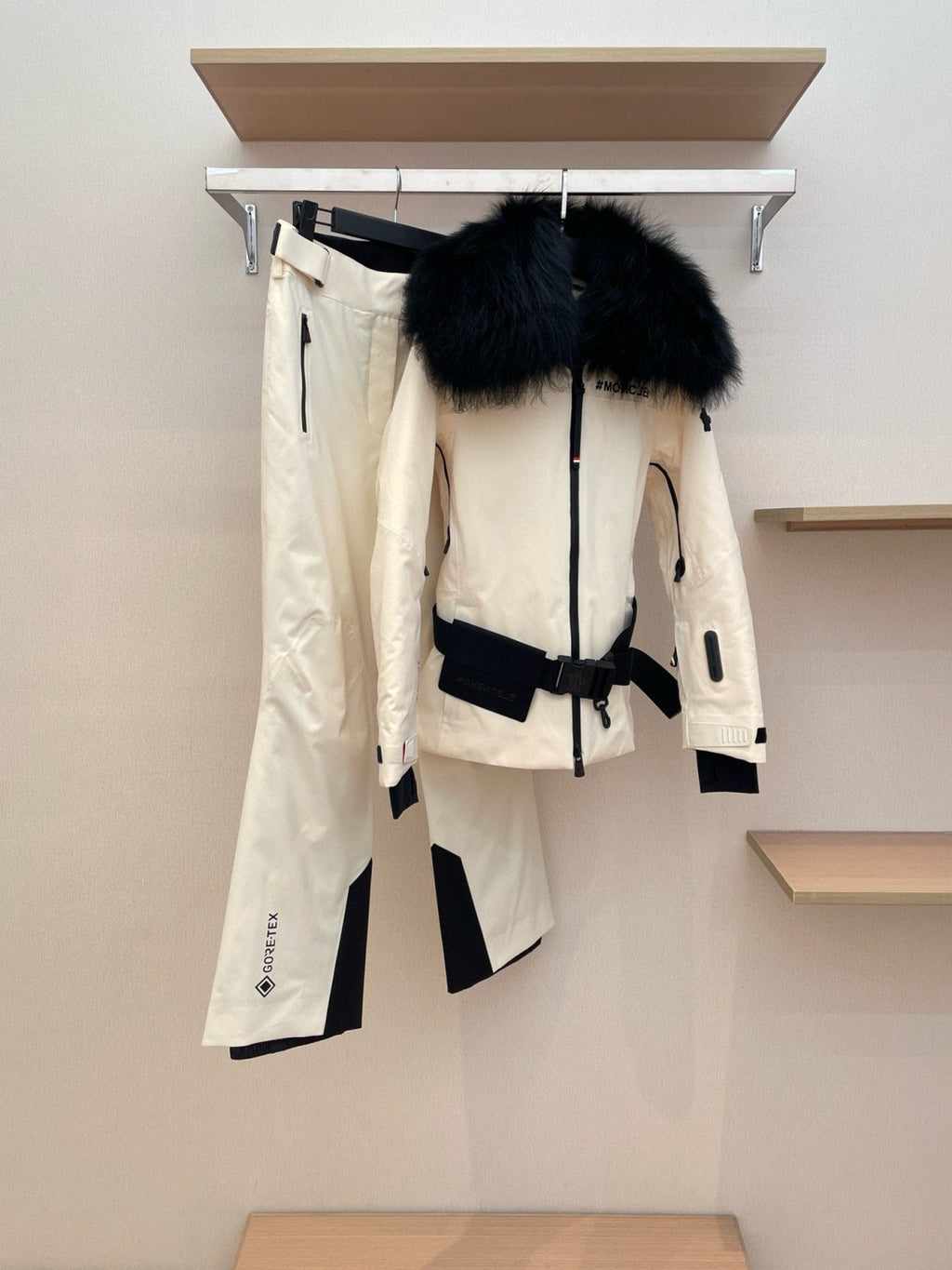 Moncler Grenoble Women's Autumn/winter Flap Lapel Zip Long Sleeve Jacket Ski Suit Letter Mid Waist Fitted Micro Casual Pants White #71795