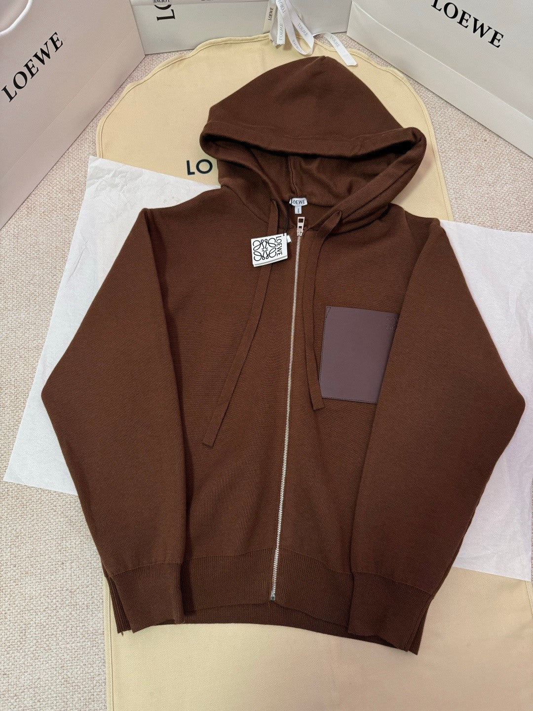 Loewe Zip-up hoodie in wool Brown #334661