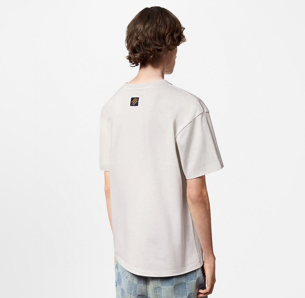 Louis Vuitton Men's Summer Embroidery Beaded Letter Logo White Round Neck Short Sleeve T-Shirt #99737