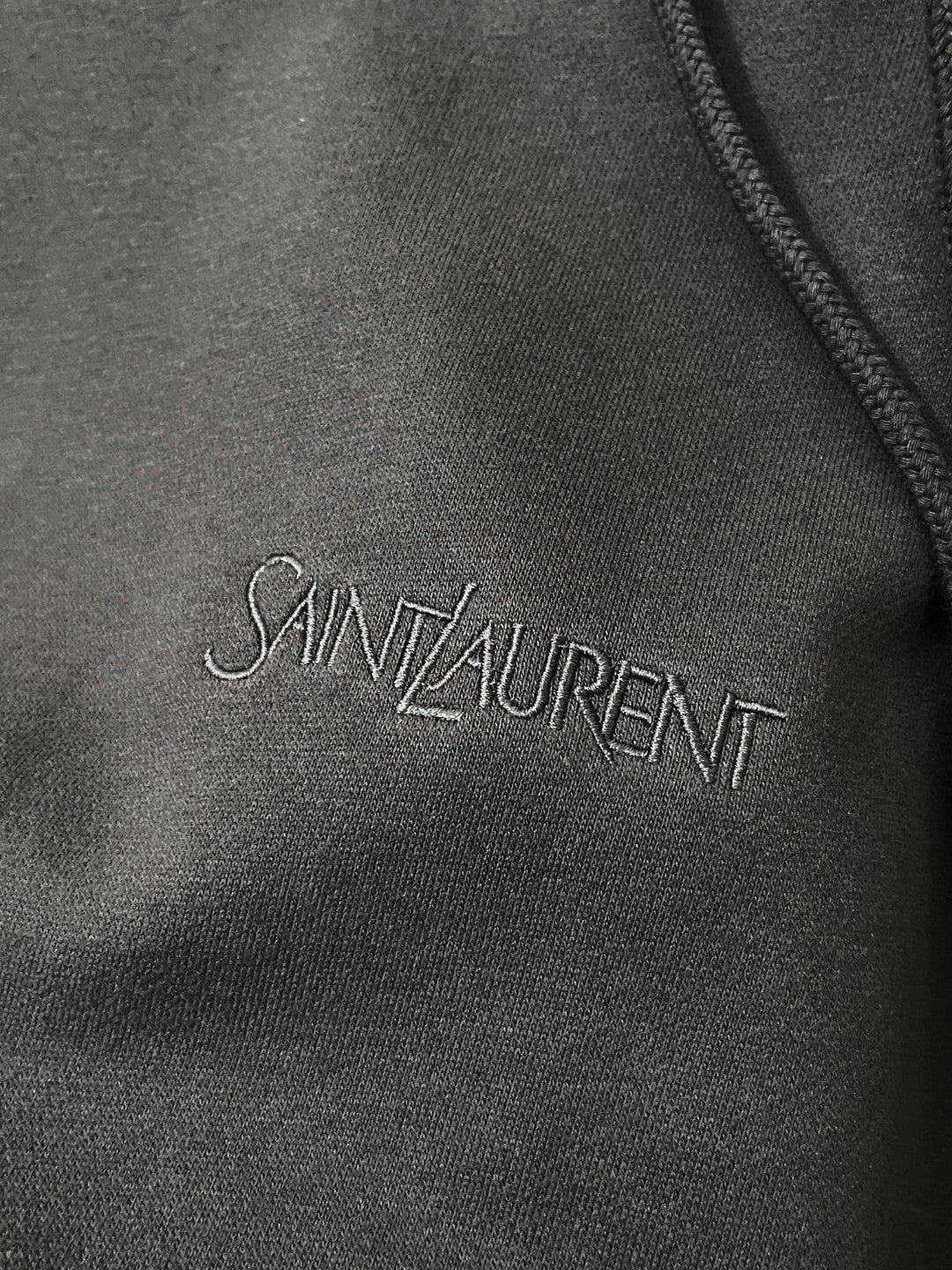 Saint Laurent Men's Spring/Autumn Solid Colour Casual Letter Embroidery Hooded Drawstring Pullover Long Sleeve Sweatshirt Pullover Hoodie #78282