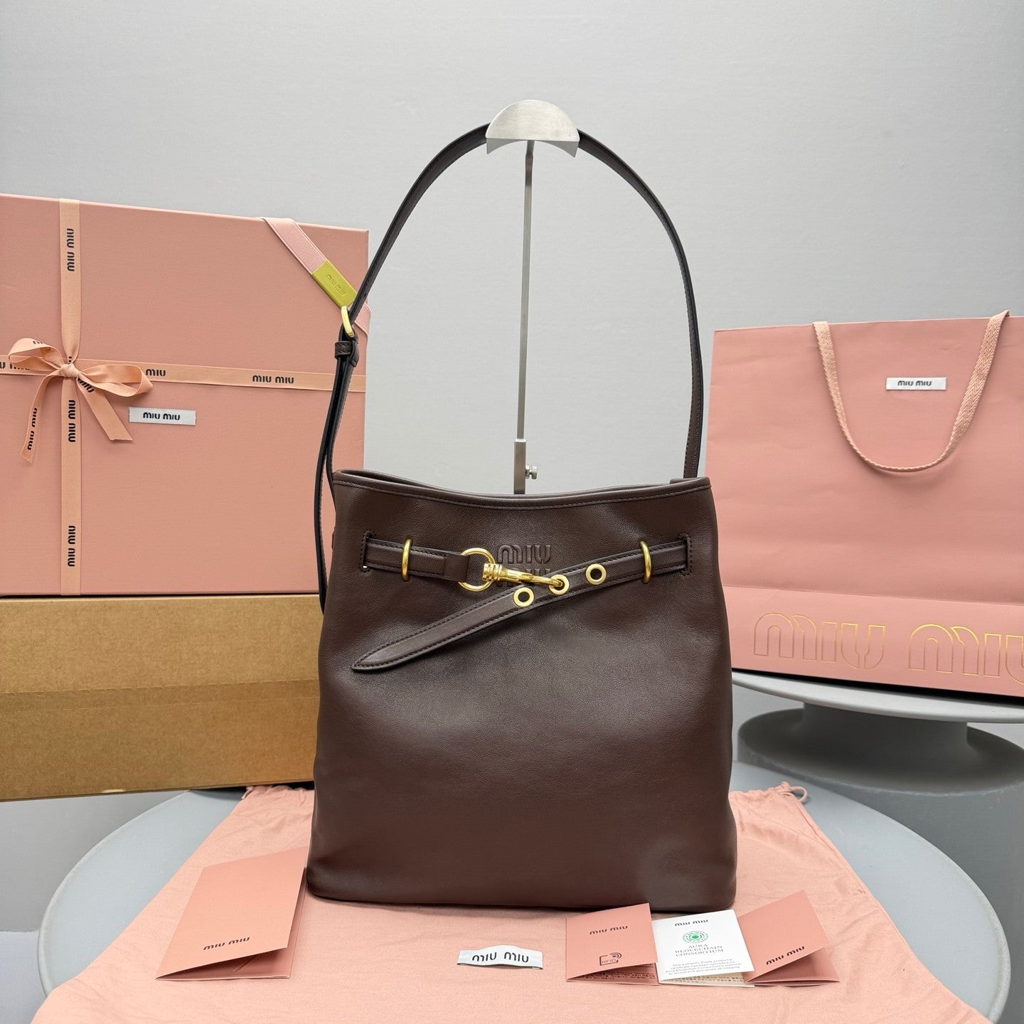 MiuMiu Oak Aventure Nappa Leather Bucket Bag #378368